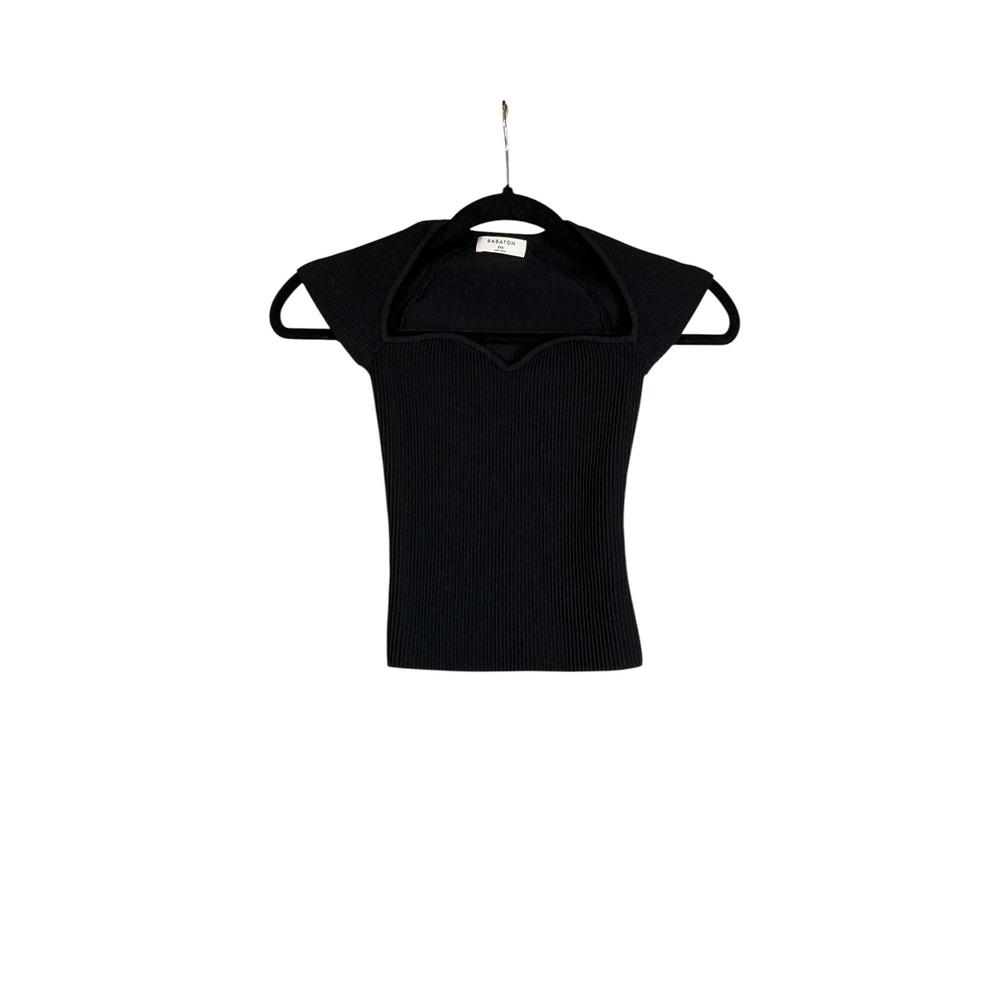 Aritzia Babaton Sculpt Knit Sweetheart Neck Top Black Ribbed‎  Cutout 2XS